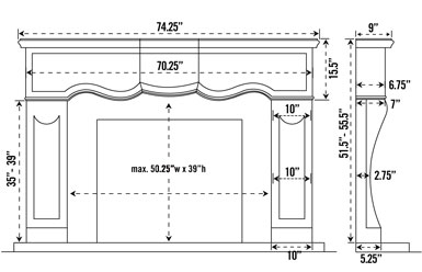 1104.527 stone fireplace mantel spec sheet