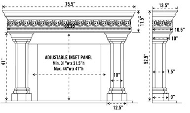 1110S.555 stone fireplace mantel spec sheet