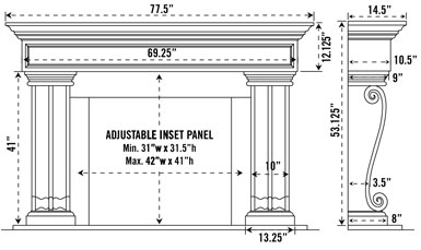 1111.536 stone fireplace mantel spec sheet