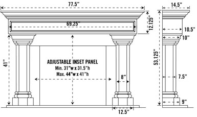 1111.555 stone fireplace mantel spec sheet