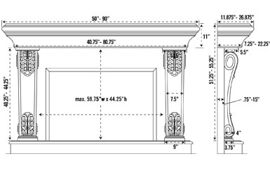 1112.533 stone fireplace mantel spec sheet