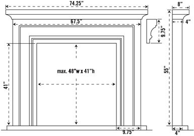 1114L stone fireplace mantel spec sheet