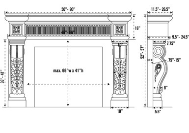 1141.524 stone fireplace mantel spec sheet