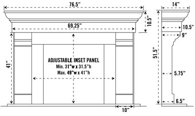 1147.556 stone fireplace mantel spec sheet