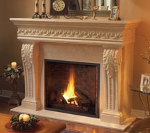 1110.SCROLL.529 stone fireplace mantle surround in Vancouver