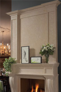 Fresno stone fireplace overmantle surround in Vancouver