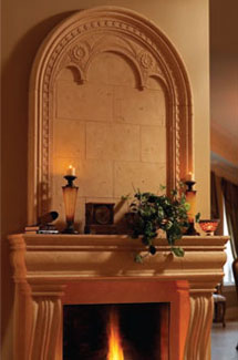Monaco stone fireplace overmantle surround in Vancouver