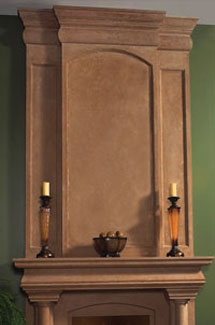 Trevi stone fireplace overmantle surround in Vancouver